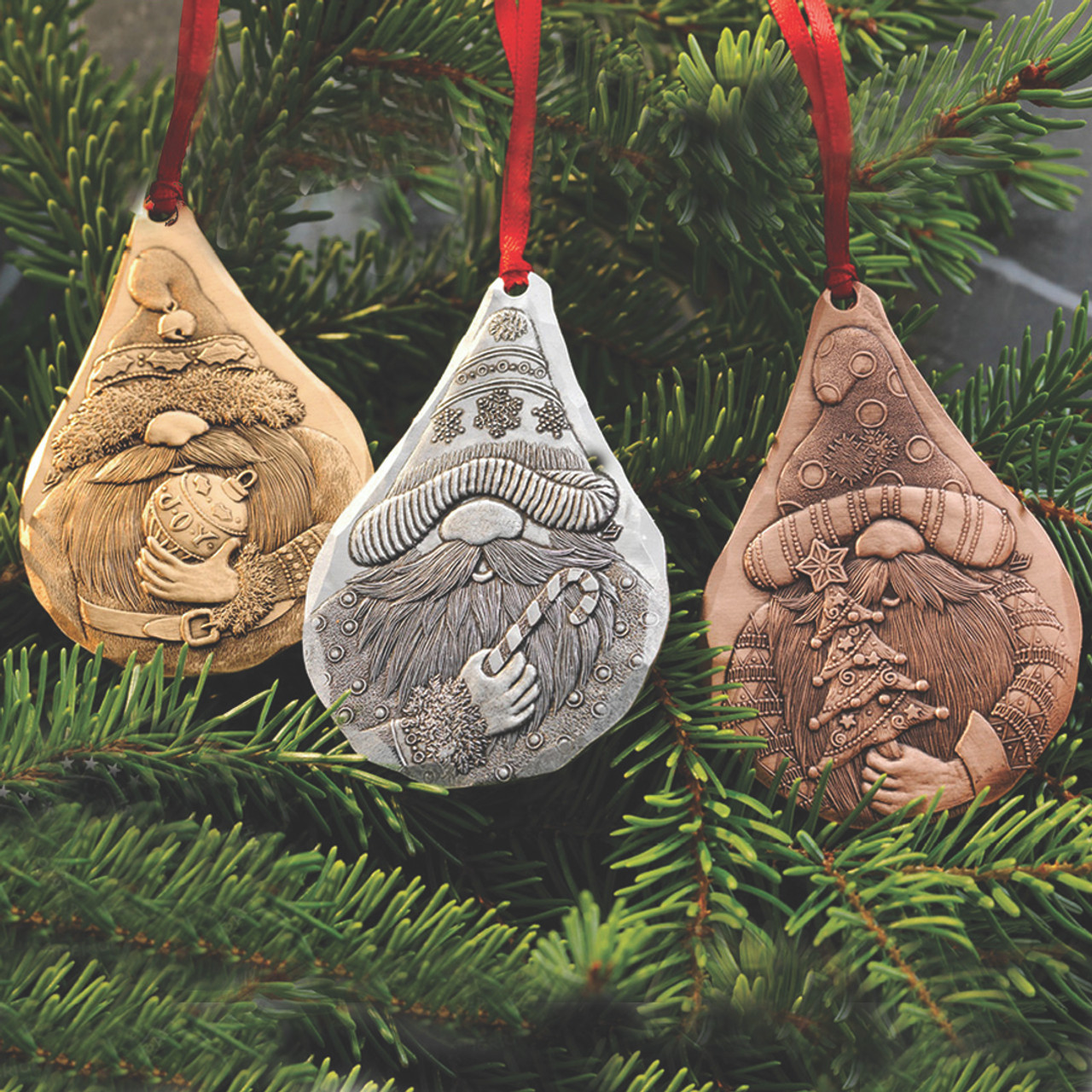 Gnomes 3-Piece Ornament Set (Mixed Metal) - Wendell August Forge