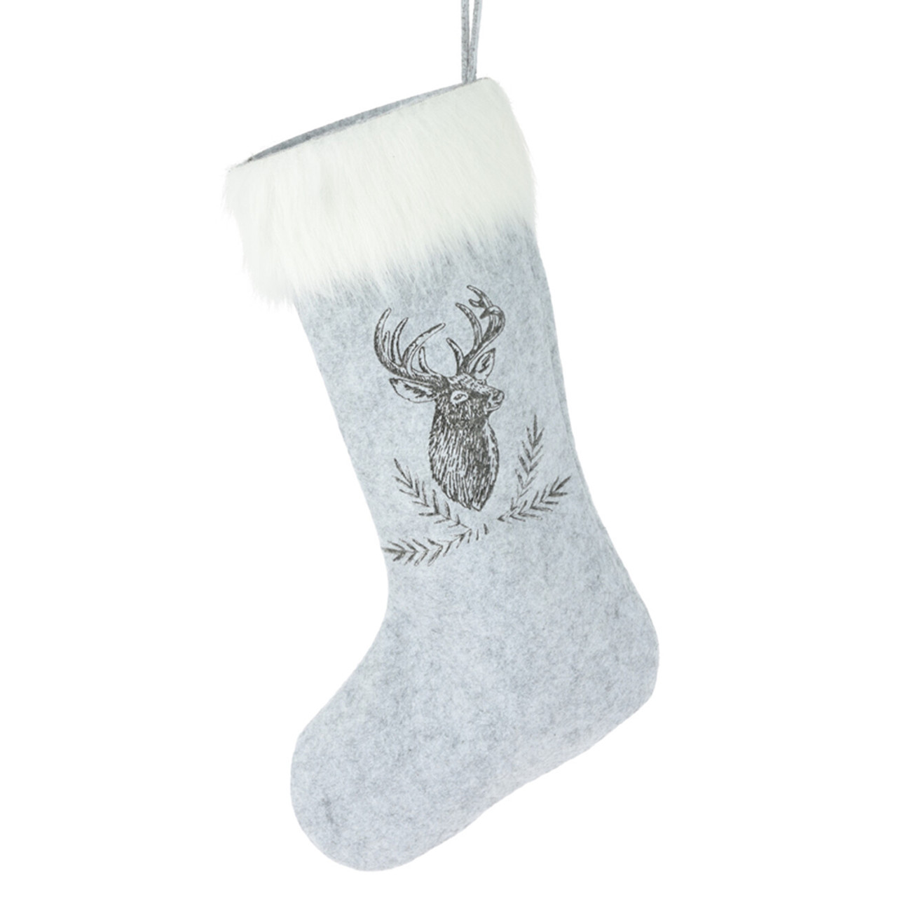 Christmas Stocking with Deer- Light Grey - Wendell August Forge