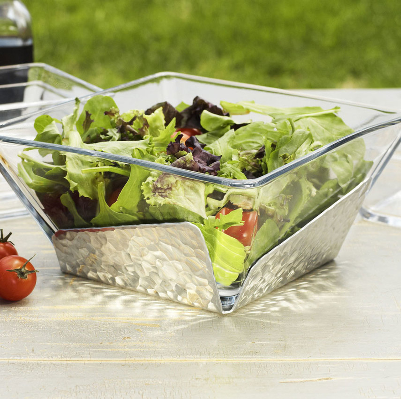 Waterfall Glass and Metal Salad Bowl