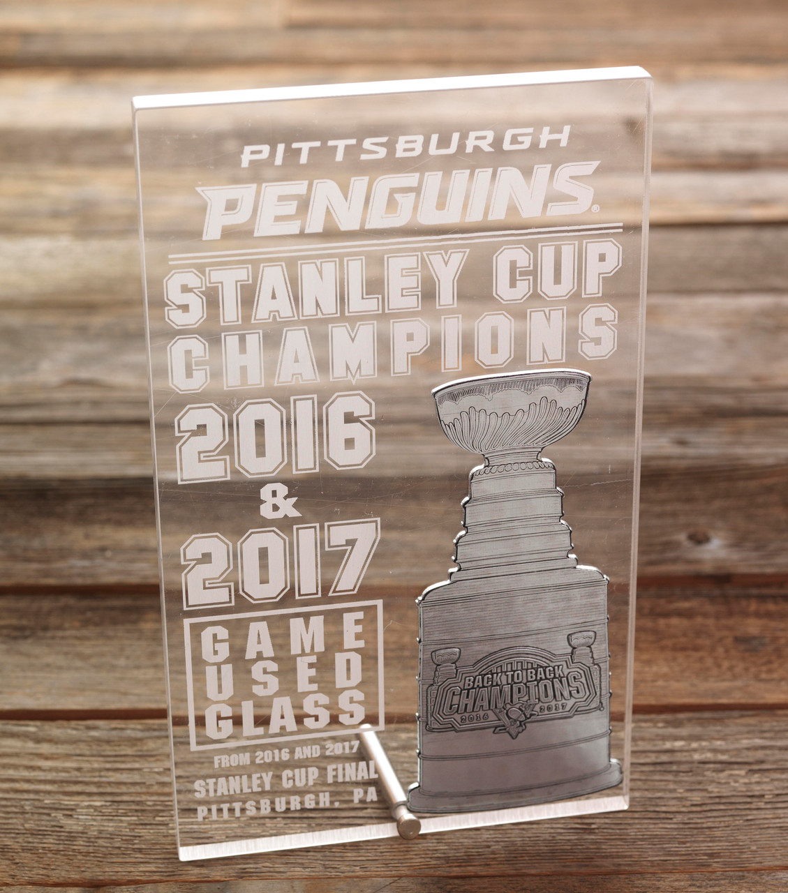 Pittsburgh Penguins Game Used Glass Stanley Cup Plaque