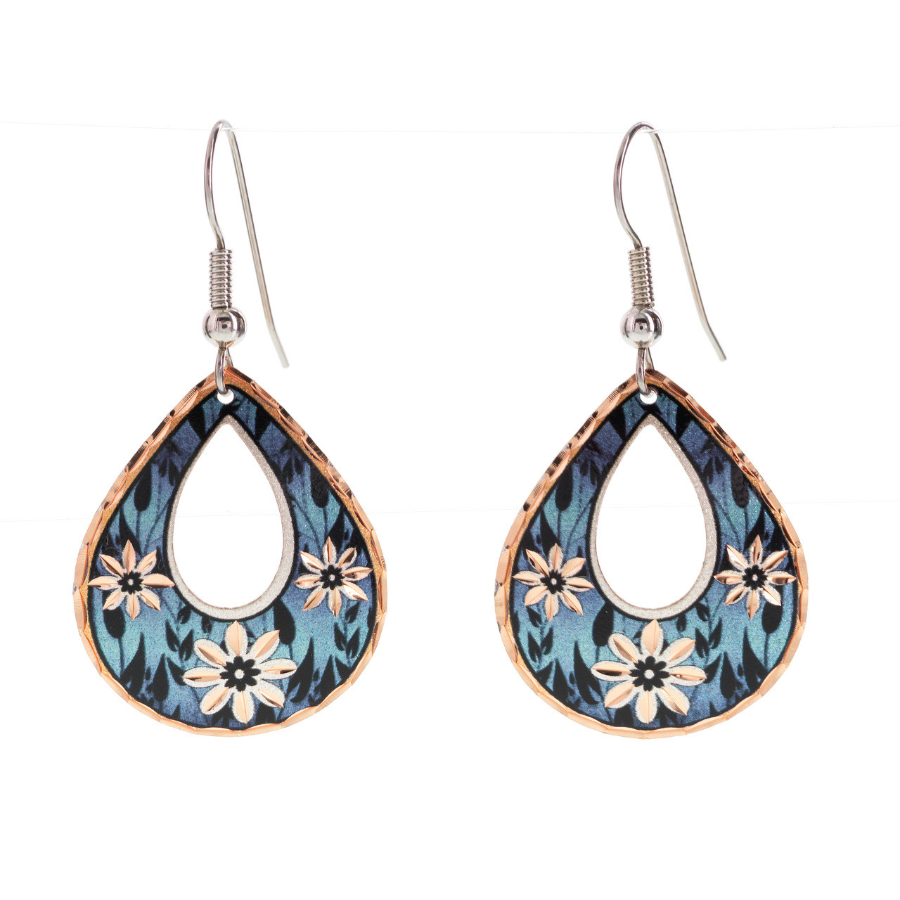 Copper Reflections Blue Floral Earrings - Wendell August Forge
