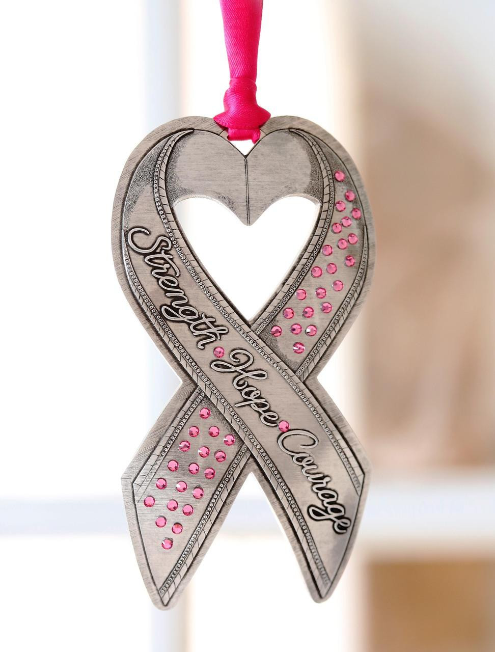 Breast Cancer Awareness Ribbon Ornament with Swarovski Crystals