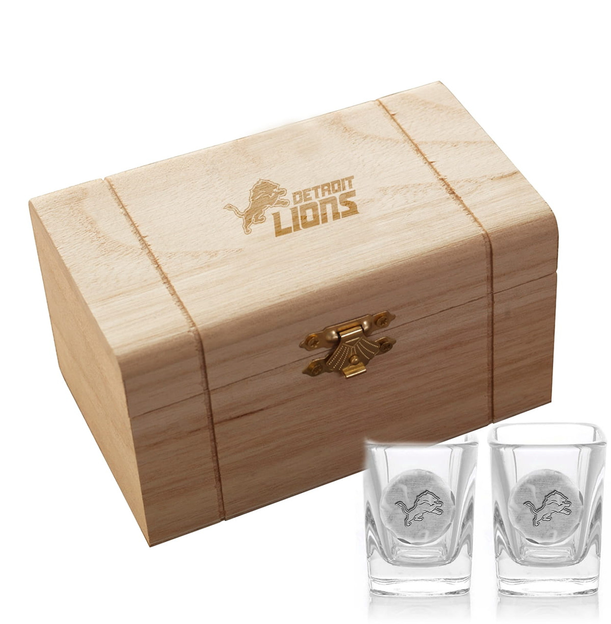 Detroit Lions 2-Piece Shot Glass Set and Box (Aluminum)