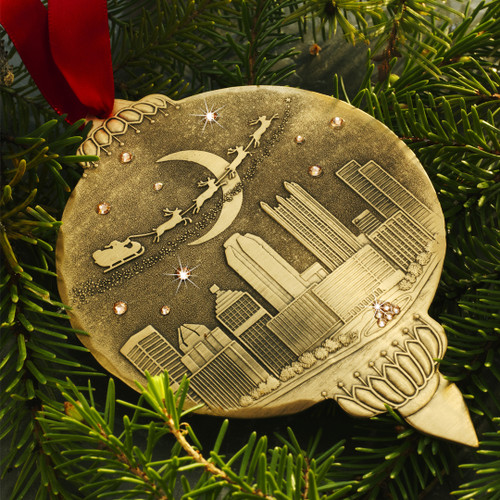 Santa Over Pittsburgh with Crystals (Bronze)