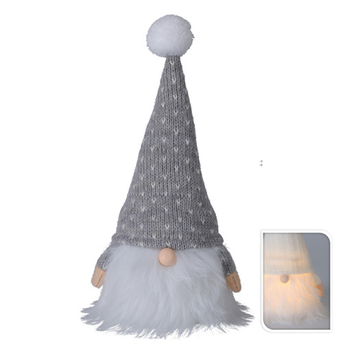 LED Gnome with Arms and Light Gray Hat