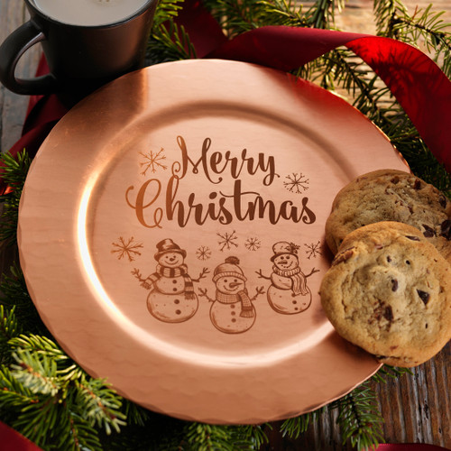 Copper Merry Christmas Snowmen Plate 