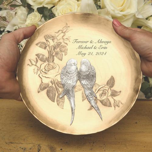 Personalized Mixed Metal Love Birds Wedding or Anniversary Plate