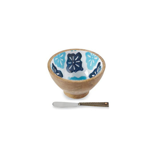 Medallion Tire Wood and Enamel Dip Bowl Set Wendell August