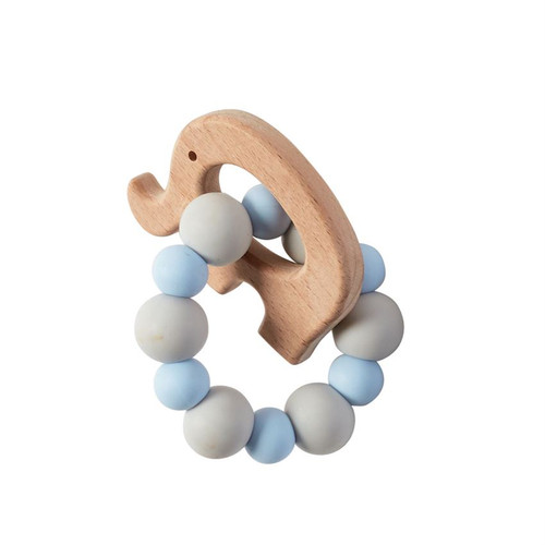 Blue wooden and silicone teether boy
