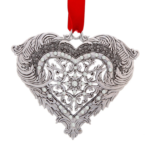 Seasons of Love Heart Ornament with White Crystals Aluminum Wendell August