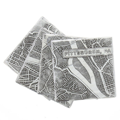 Pittsburgh Map 4 Piece Square Coaster Set Wendell August