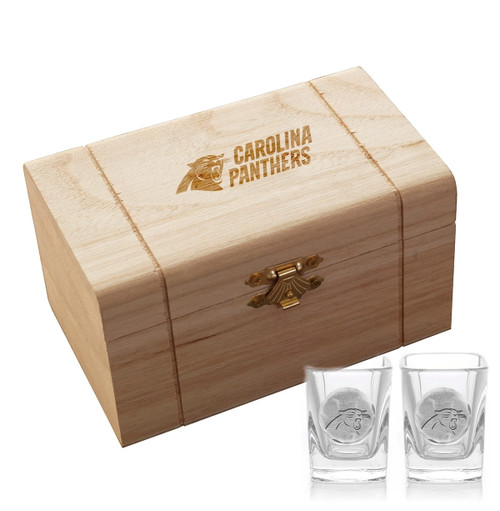 Carolina Panthers 2-Piece Shot Glass Set and Box (Aluminum)