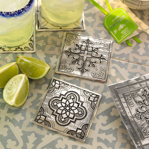 Talavera Tile 4-Piece Square Coaster Set with Stacker