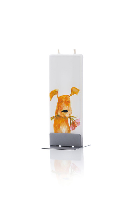 Flat Handmade Candle-Dog With Pink Flowers