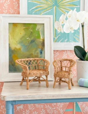 Vintage Miniature Wicker Settee Set | Palm Beach Chic | Coastal Grandmillennial Gift for Girls