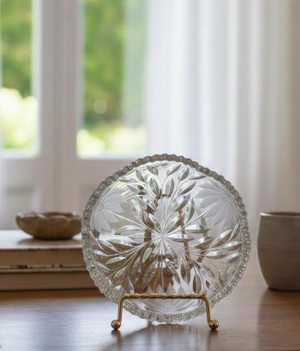 Vintage Cut Crystal Sunflower Bowl | 1950s Lead Crystal Serving Dish