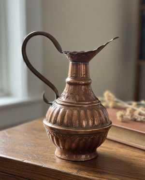 Vintage Hammered Copper Ewer, Turkish Ibrik, Boho Home Decor