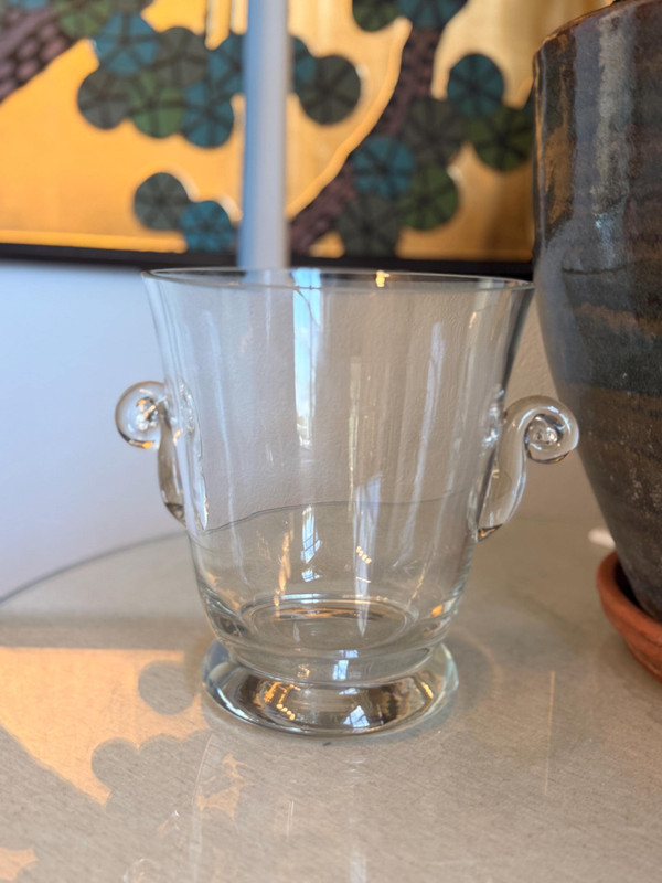 Glass Ice Bucket, French Crystal Style, Scroll Handle Wine Chiller, Barware, Grandmillennial Decor