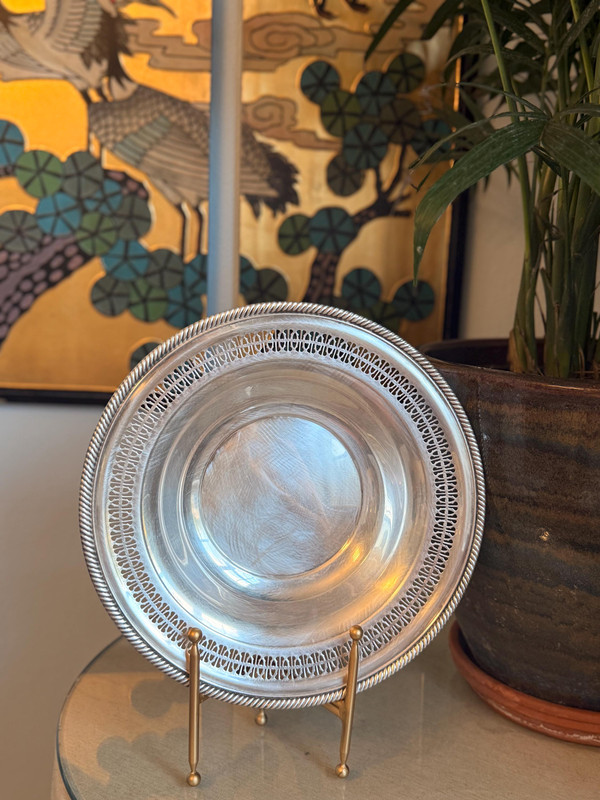 Silver Plate Tray | Mid Century Reticulated Pierced Bowl | Gadroon Platter | Large Round Server | Traditional Wedding Presence Gift Tray