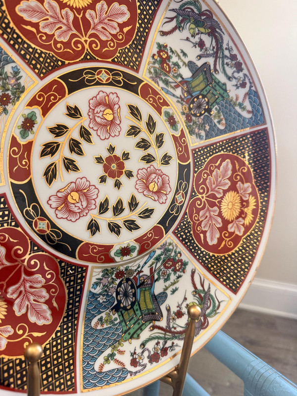 14" Japanese Imari Plate | Mid-Century Hand Painted Porcelain Charger