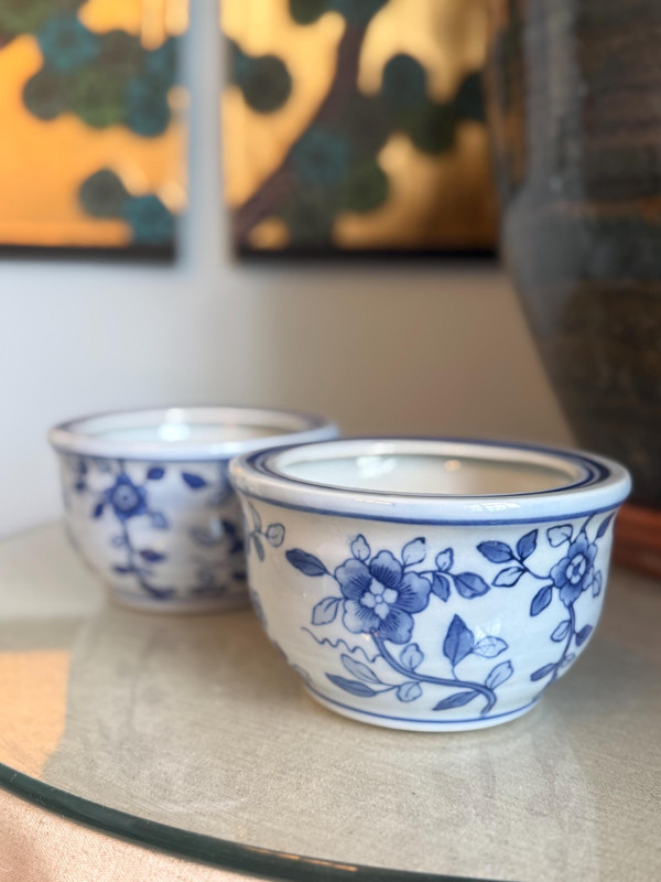 Blue White Chinoiserie Porcelain Planters | Mid-Century Grandmillennial Garden Pot Set