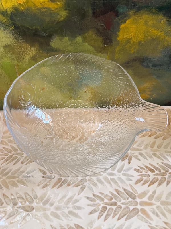 1960s Large Glass Fish Bowl | Mid Century Scandi Coastal Serving Dish