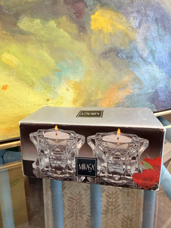 Vintage Mikasa Sparkling Star Crystal Votive Holders | NOS 1990s Pair (New In Box)