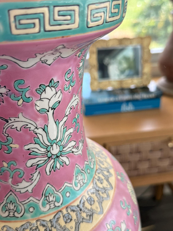 Large Famille Rose Vase | 1980s Hand-Painted Chinoiserie Porcelain Floor Vase