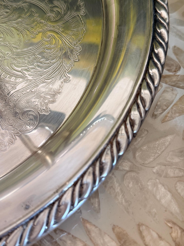 Set of 2 Vintage Oneida Silver Plate Trays | Rope Twist Border Serving Platters