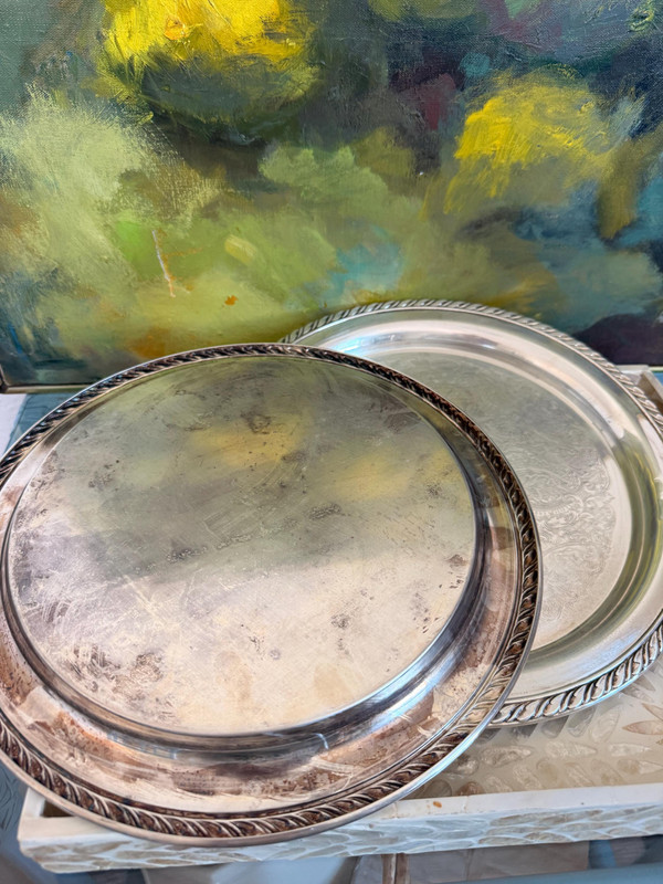 Set of 2 Vintage Oneida Silver Plate Trays | Rope Twist Border Serving Platters