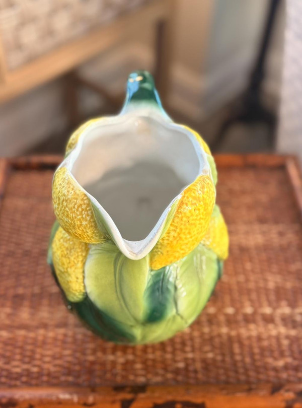 Italian Majolica Lemon Relief Pitcher | Vintage Nancy Meyers Kitchen Decor