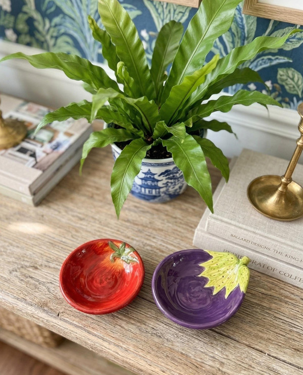 Hand-Painted Tomato Eggplant Dipping Bowls | Pier 1 Ironstone Kitchen Decor