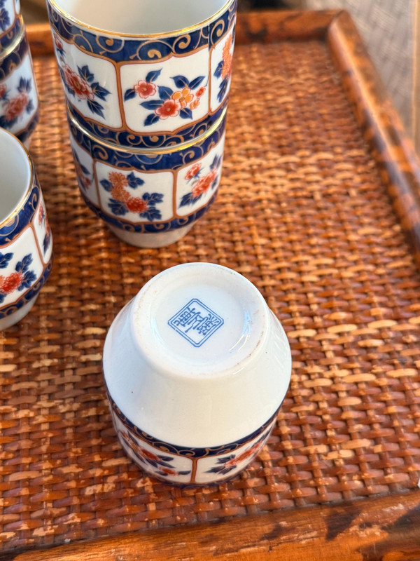 Set of 6 Vintage Japanese Imari Sake Cups | Chinoiserie Porcelain Barware