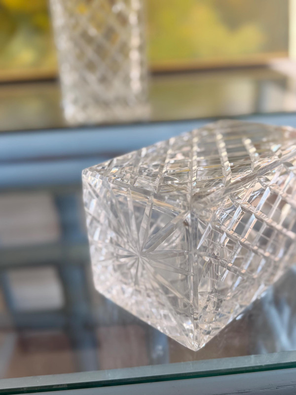 Vintage Crystal Decanter Set | Diamond-Cut Barware, Mid-Century Modern Home Bar, 1960s Glassware