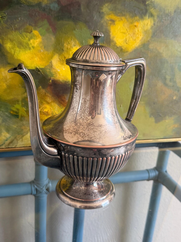 Vintage Silver Plated Coffee Pot | Neoclassical Fluted Teapot, 1940s Tabletop Decor