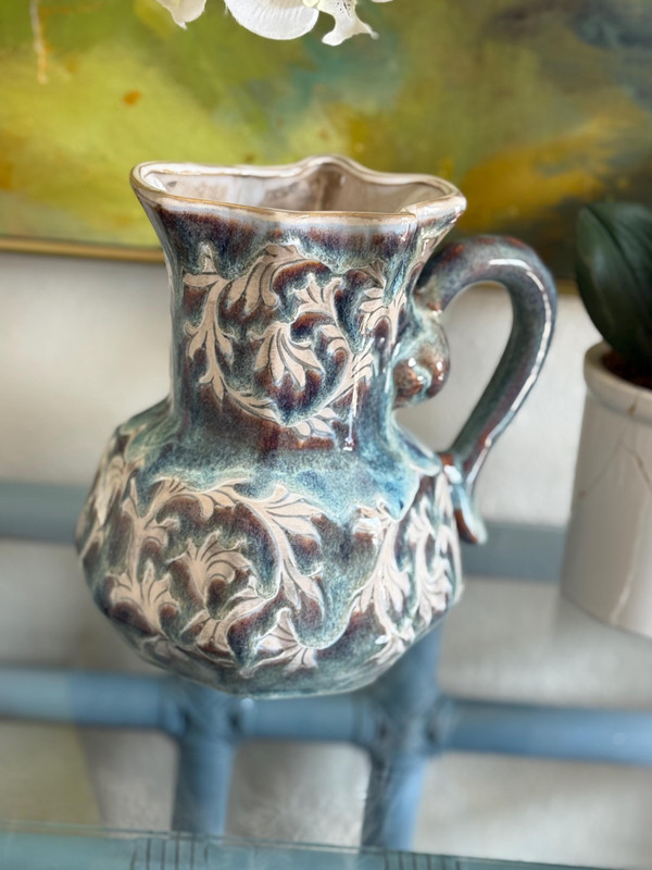 Vintage Acanthus Leaf Pitcher | Grandmillennial Decor | Gift for Home | Blue Ombre Ceramic | 1990s Traditionalist