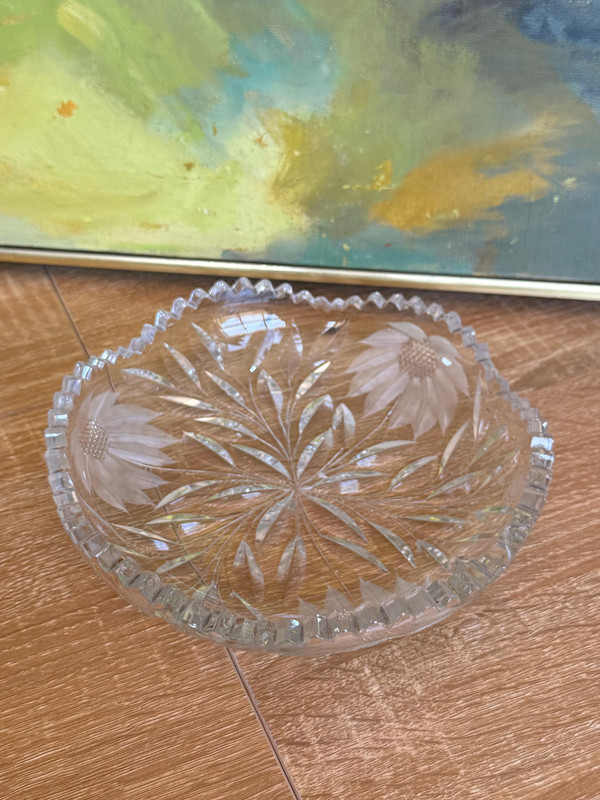 Vintage Cut Crystal Sunflower Bowl | 1950s Lead Crystal Serving Dish