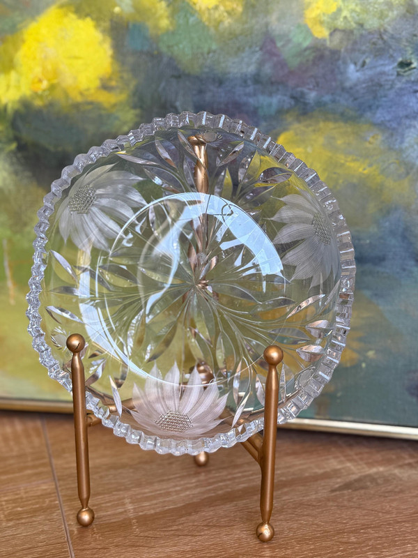 Vintage Cut Crystal Sunflower Bowl | 1950s Lead Crystal Serving Dish