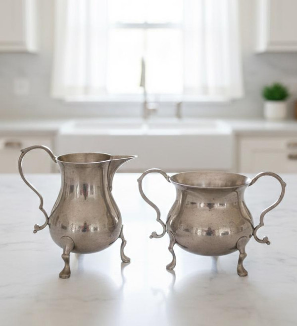 Vintage Stieff Pewter Creamer Sugar Set | Colonial Williamsburg Reproduction, 1970s