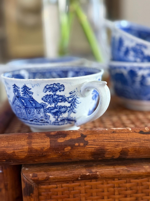RARE Vintage Arabia Finland Maisema Blue Landscape Teacup Set of 4