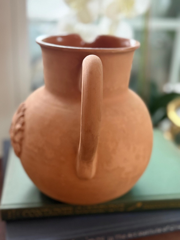 Vintage Italian Terracotta Sun Face Pitcher Hand-Cast Mediterranean Studio Pottery 55oz