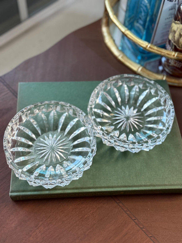 Antique Brilliant Cut Crystal Bowls - Pair of 6" Sawtooth Rim Sunburst Dishes