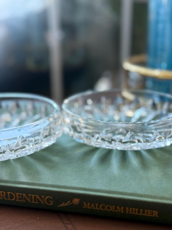 Antique Brilliant Cut Crystal Bowls - Pair of 6" Sawtooth Rim Sunburst Dishes
