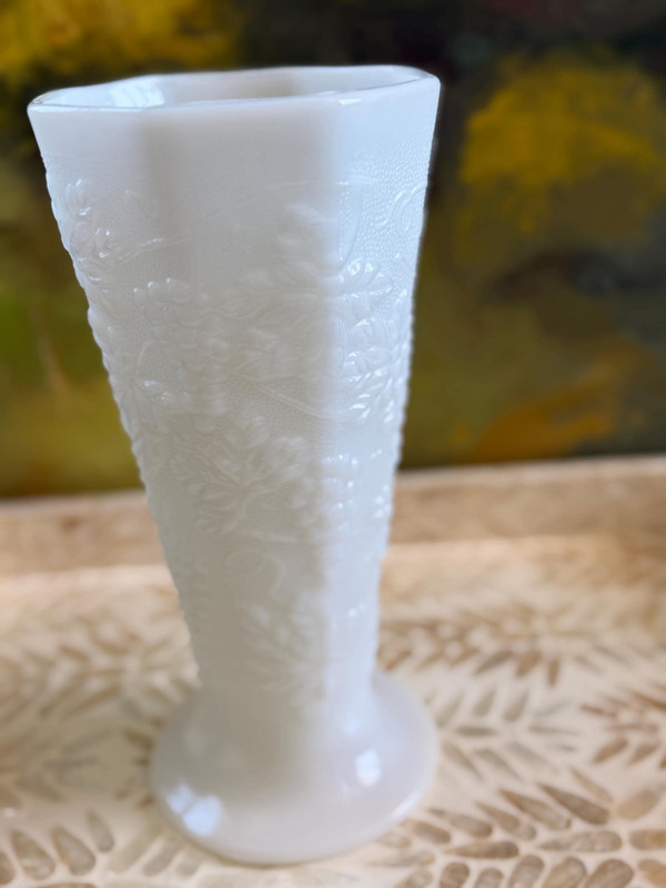 Vintage Westmoreland Milk Glass Vase | Paneled Grape Pattern, 1950s Pedestal Home Decor