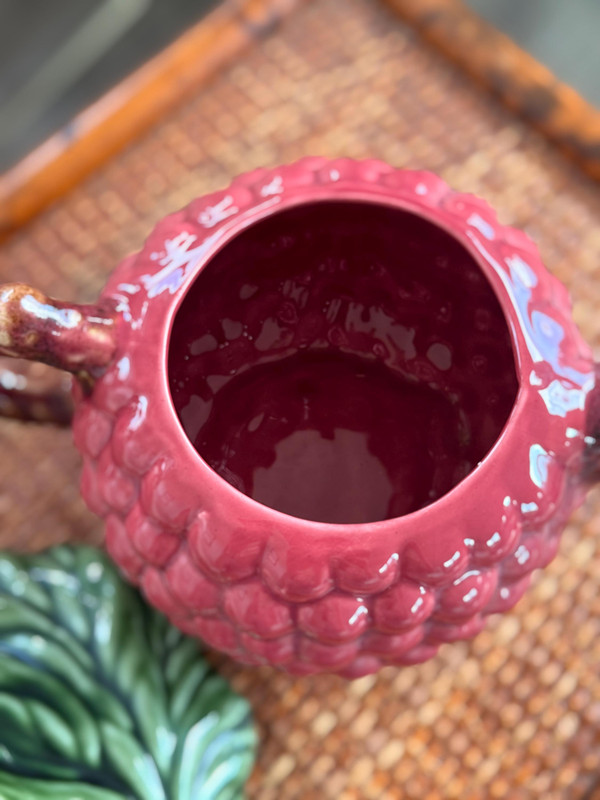 Vintage Majolica Raspberry Teapot | Grandmillennial Decor | Gift for Tea Lover | Portugal Pottery | 1990s Tableware