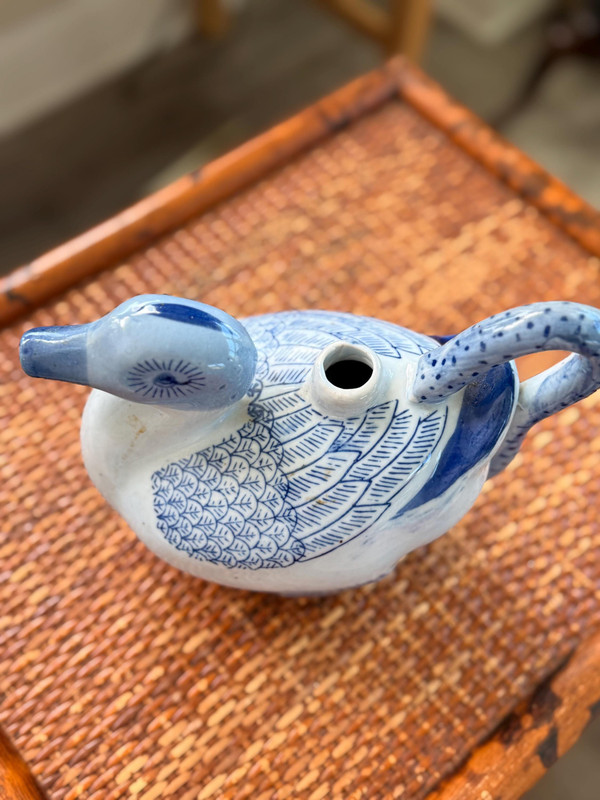 Vintage Blue White Ceramic Duck Kendi | Chinoiserie Grandmillennial Decor