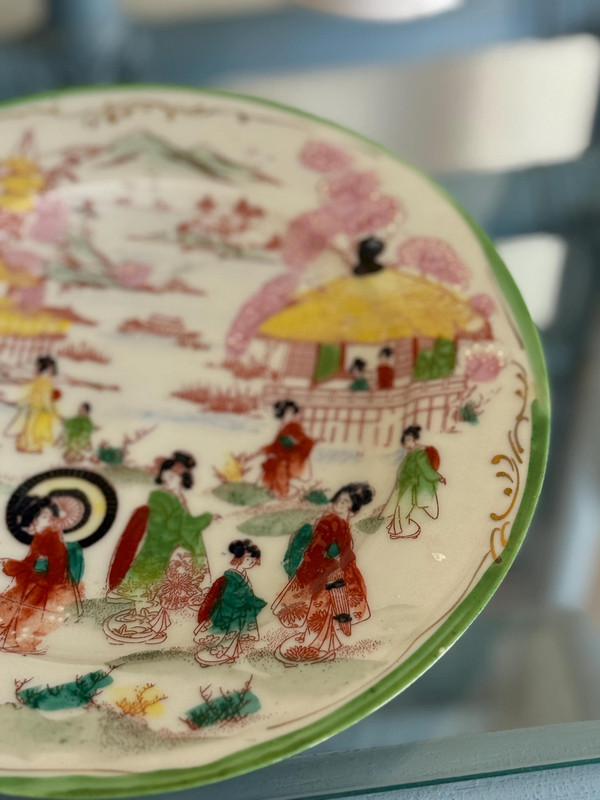 Antique Japanese Porcelain Plates | Hand Painted Geisha Garden Scene (Set of 2)