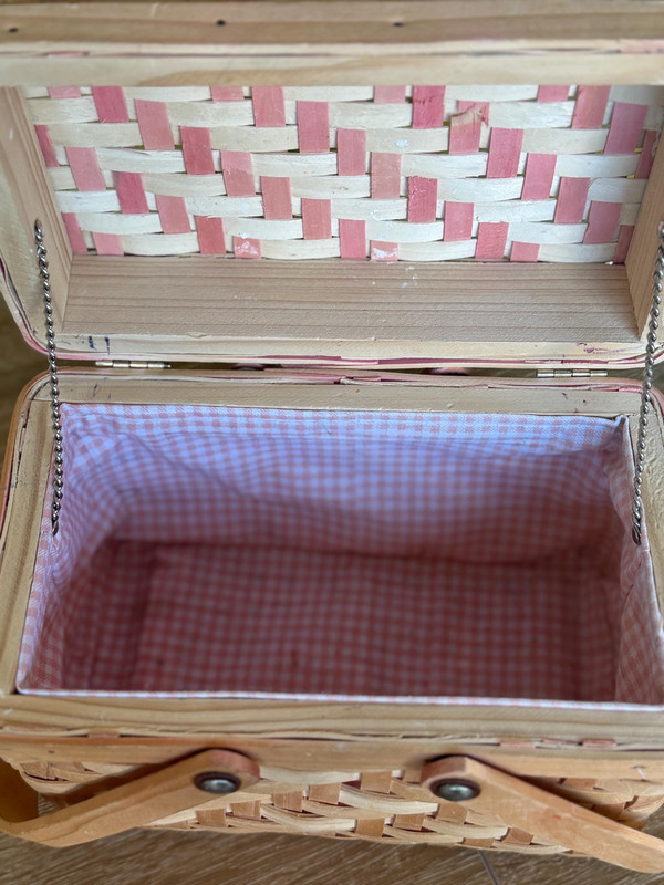 Vintage Woven Wood Picnic Basket | Mid Century Cottagecore Keepsake Box