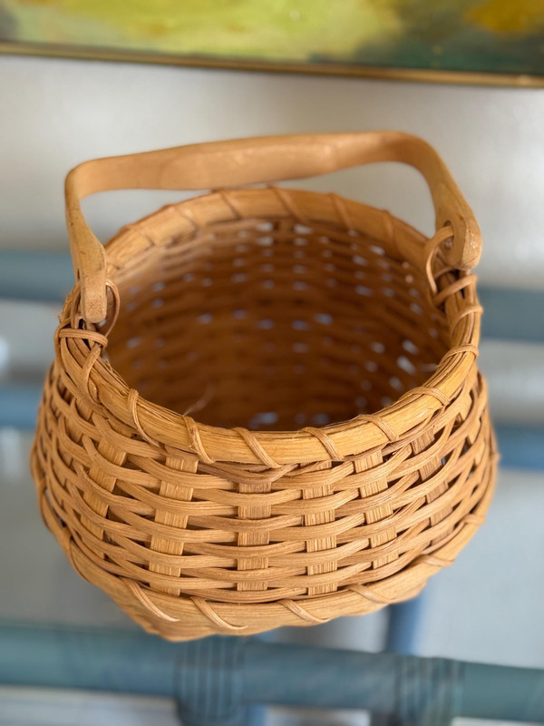 Vintage Wood Splint Gathering Basket | Handwoven Farmhouse Trug, Coastal Kitchen Decor