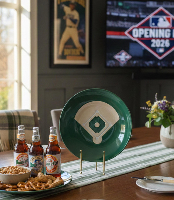 Pottery Barn Game Plan Platter | Vintage Baseball Ceramic Tray (15 inch)